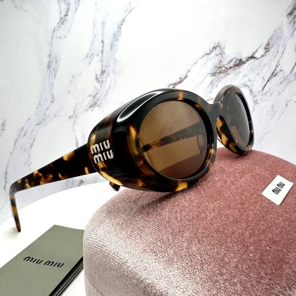 New MIU MIU Sunglasses Brown Tortoise Oval Womens Reverie main image 15